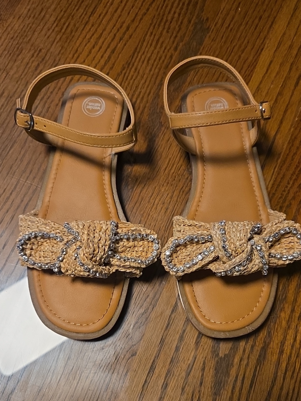 Wonder Nations Tan Braided Bow Sandals with Sparkle Trim